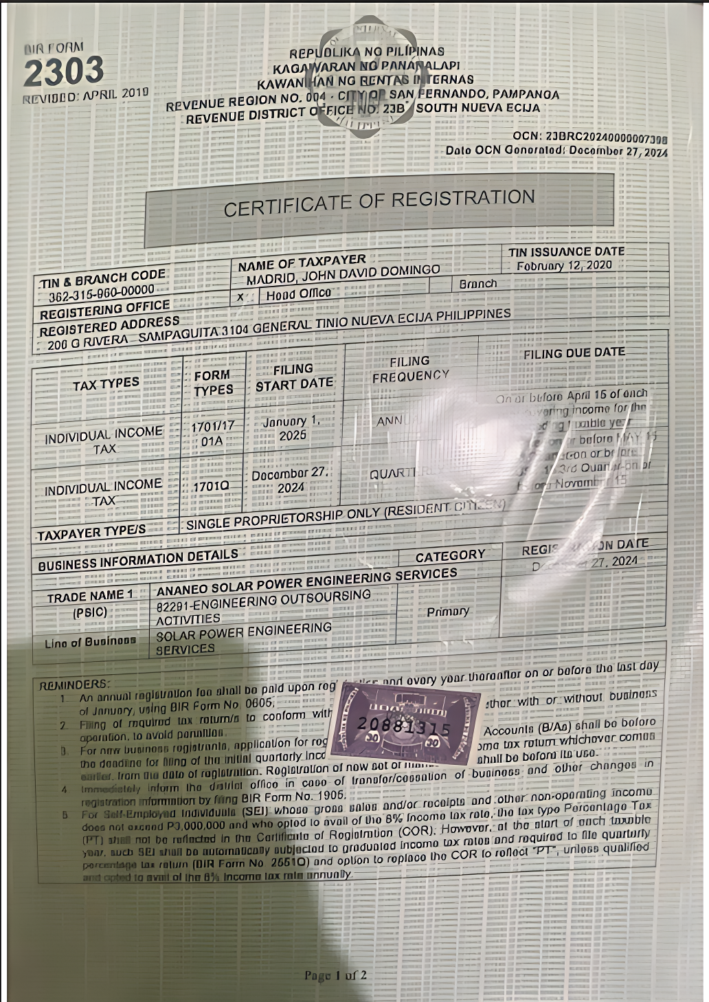 BIR Registration